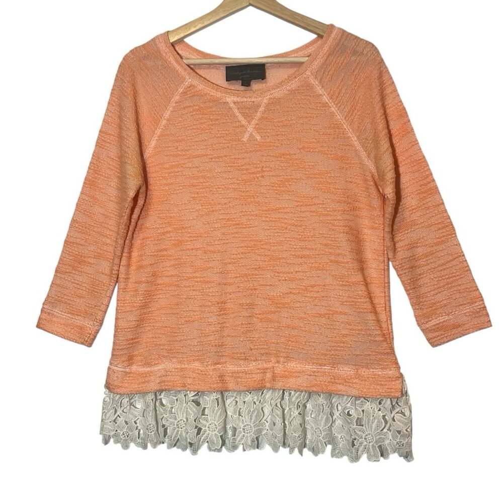 Anthropologie Sunday in Brooklyn Sweater Size PS Women’s Lace-Hem Coral - Picture 3 of 8